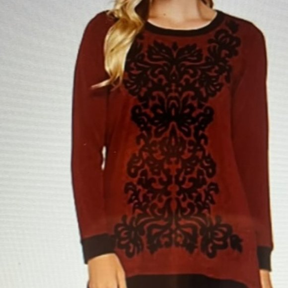 Bob Mackie Velvet Flocked Knit Top Size L - Picture 9 of 9